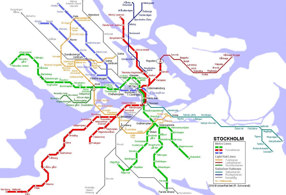 સ્વીડન tunnelbana નકશો